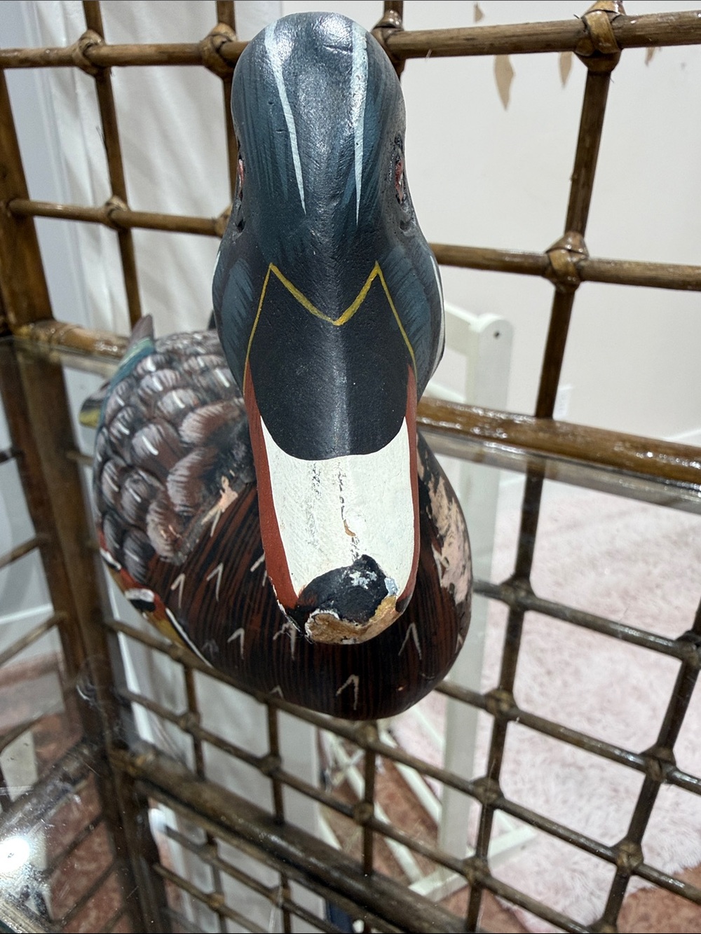 Hand-Painted Wooden Duck Figurine in Dark Brown, blue and Black - Picture 4 of 7